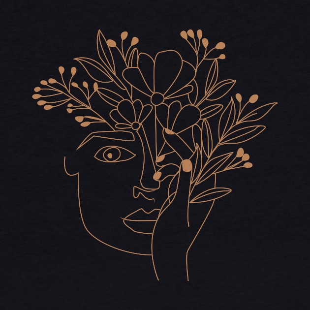 women floral face line art by Charith